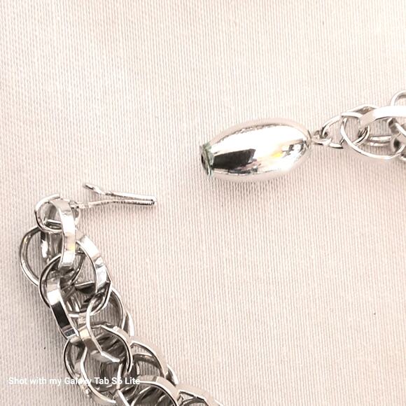 Triple Link Silver Tone Opera Necklace Slide Clasp - Picture 5 of 6